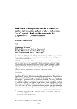 SDS-PAGE of Seed Proteins and SEM of Seed Coat Surface in Caesalpinia Gilliesii Wall., C. Pulcherrima Sw., C. Sepiaria Roxb. and Delonix Regia Raf