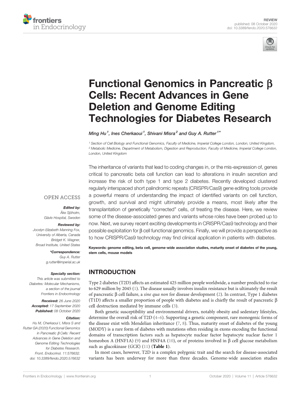 Recent Advances in Gene Deletion and Genome Editing Technologies for Diabetes Research