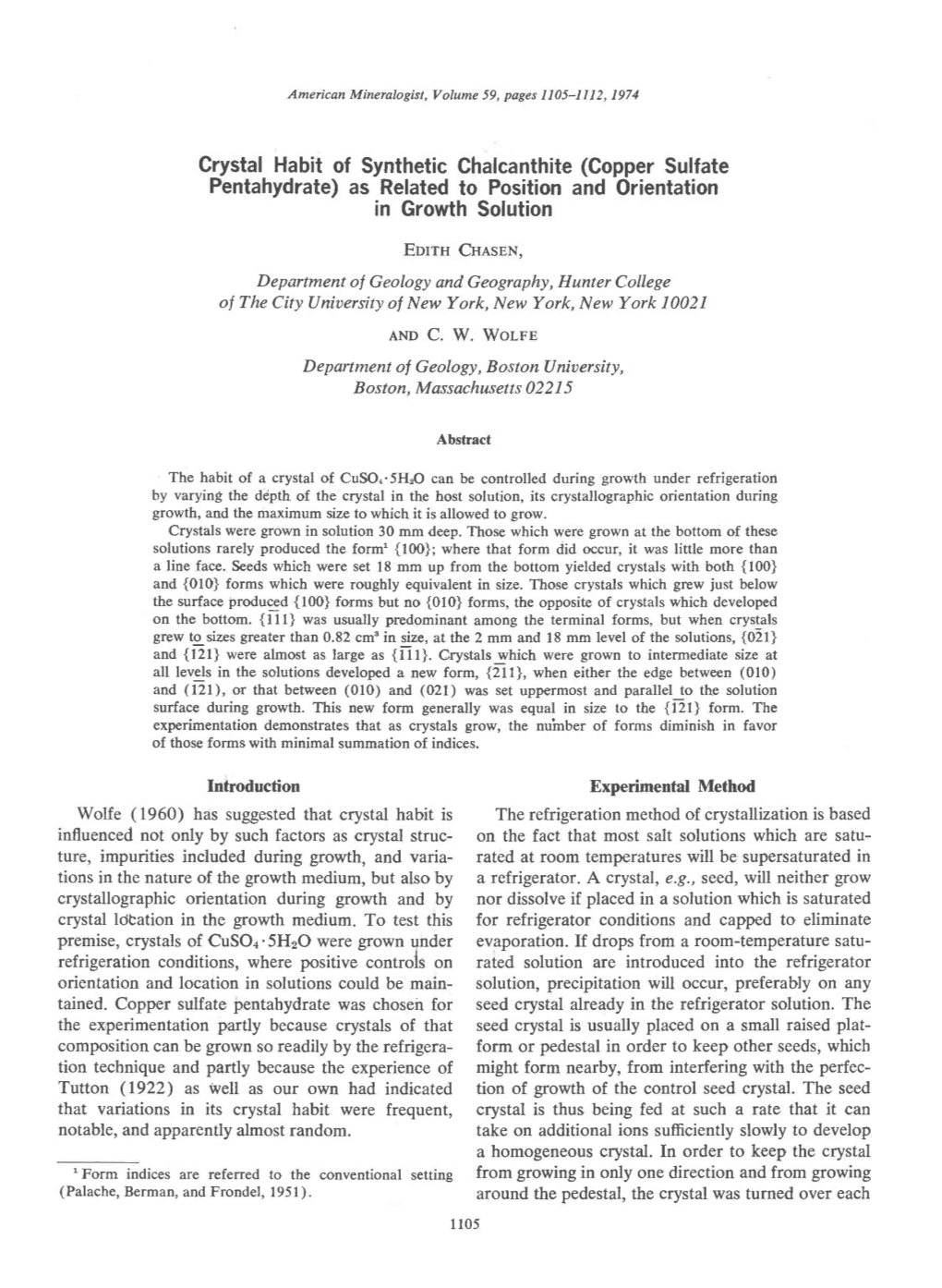 Crystal Habit of Synthetic Ghalcanthite (Copper Sulfate Pentahydrate) As