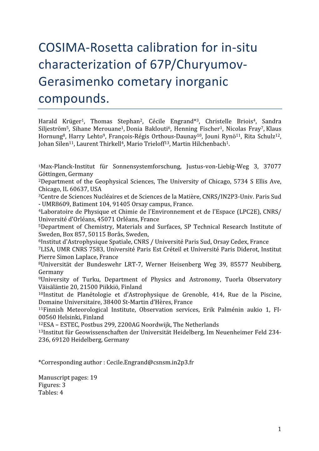 COSIMA-Rosetta Calibration for In-Situ Characterization of 67P/Churyumov- Gerasimenko Cometary Inorganic Compounds