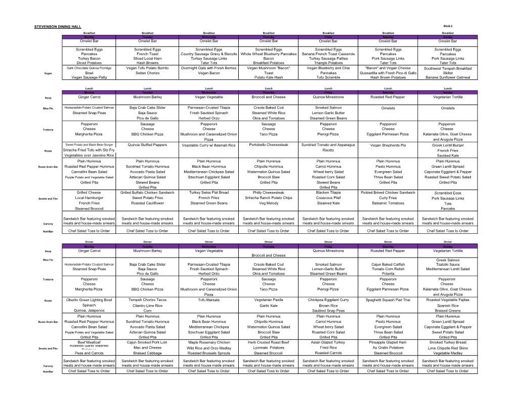 STEVENSON DINING HALL Week 2