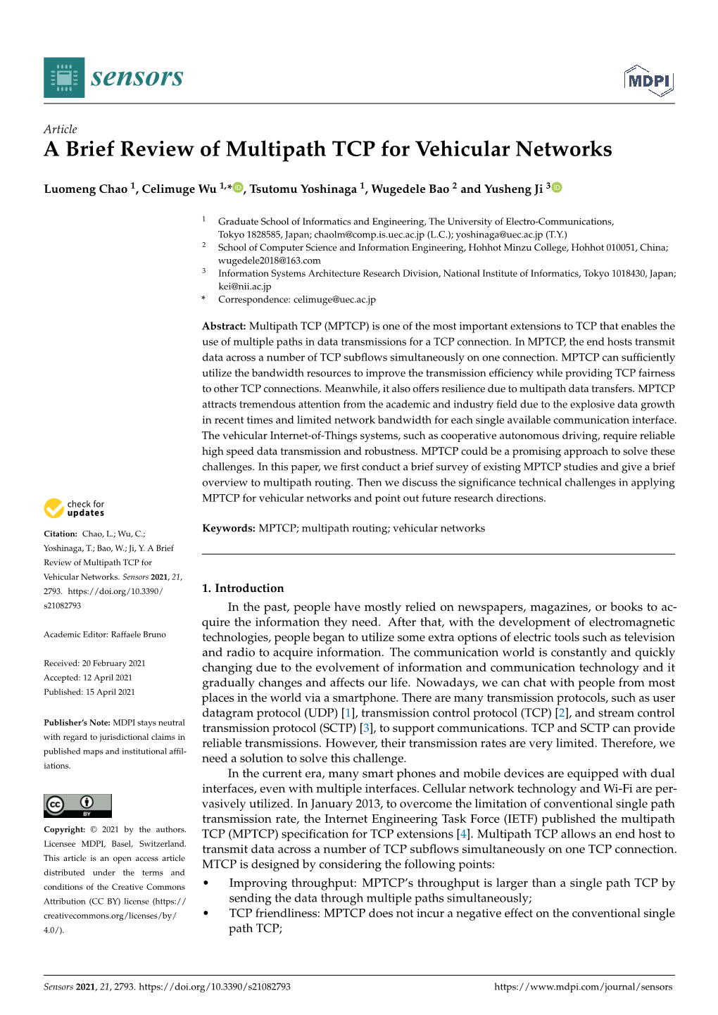 A Brief Review of Multipath TCP for Vehicular Networks