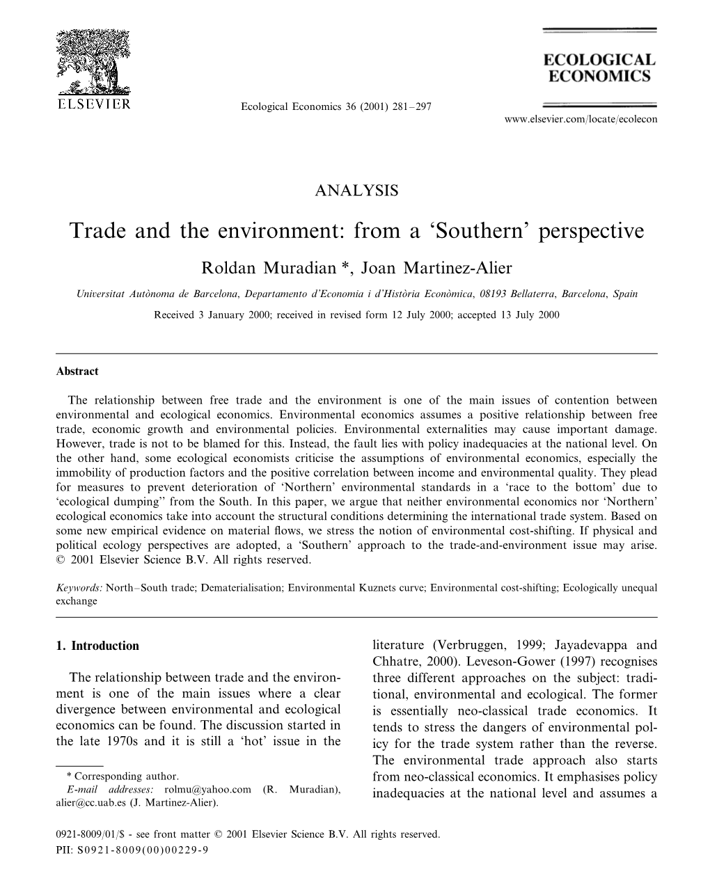 Trade and the Environment: from a 'Southern' Perspective