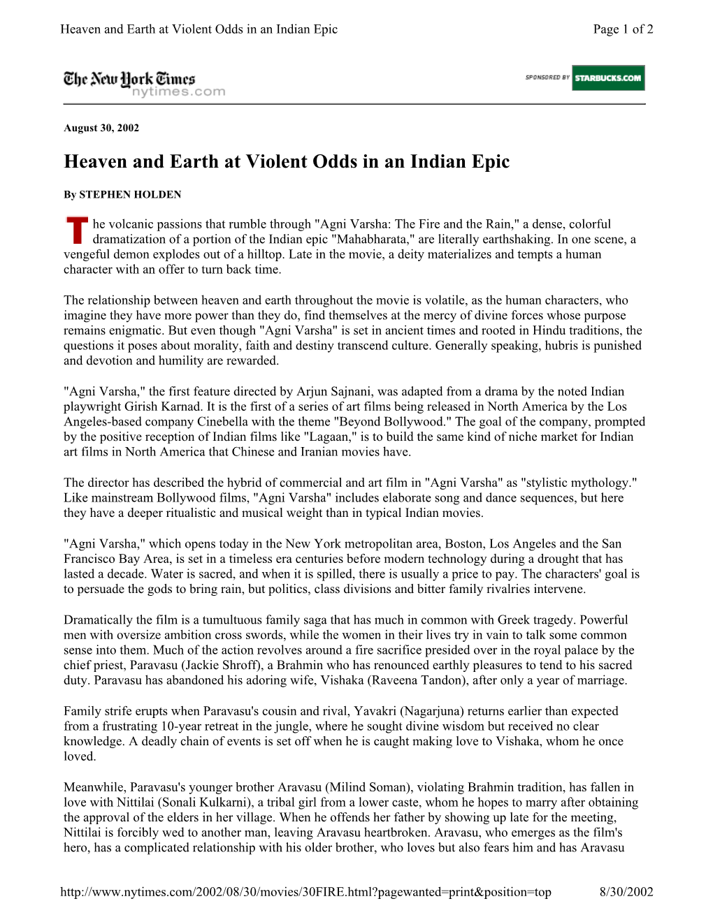 Heaven and Earth at Violent Odds in an Indian Epic Page 1 of 2