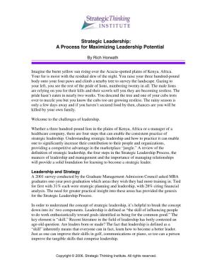 Strategic Leadership: a Process for Maximizing Leadership Potential
