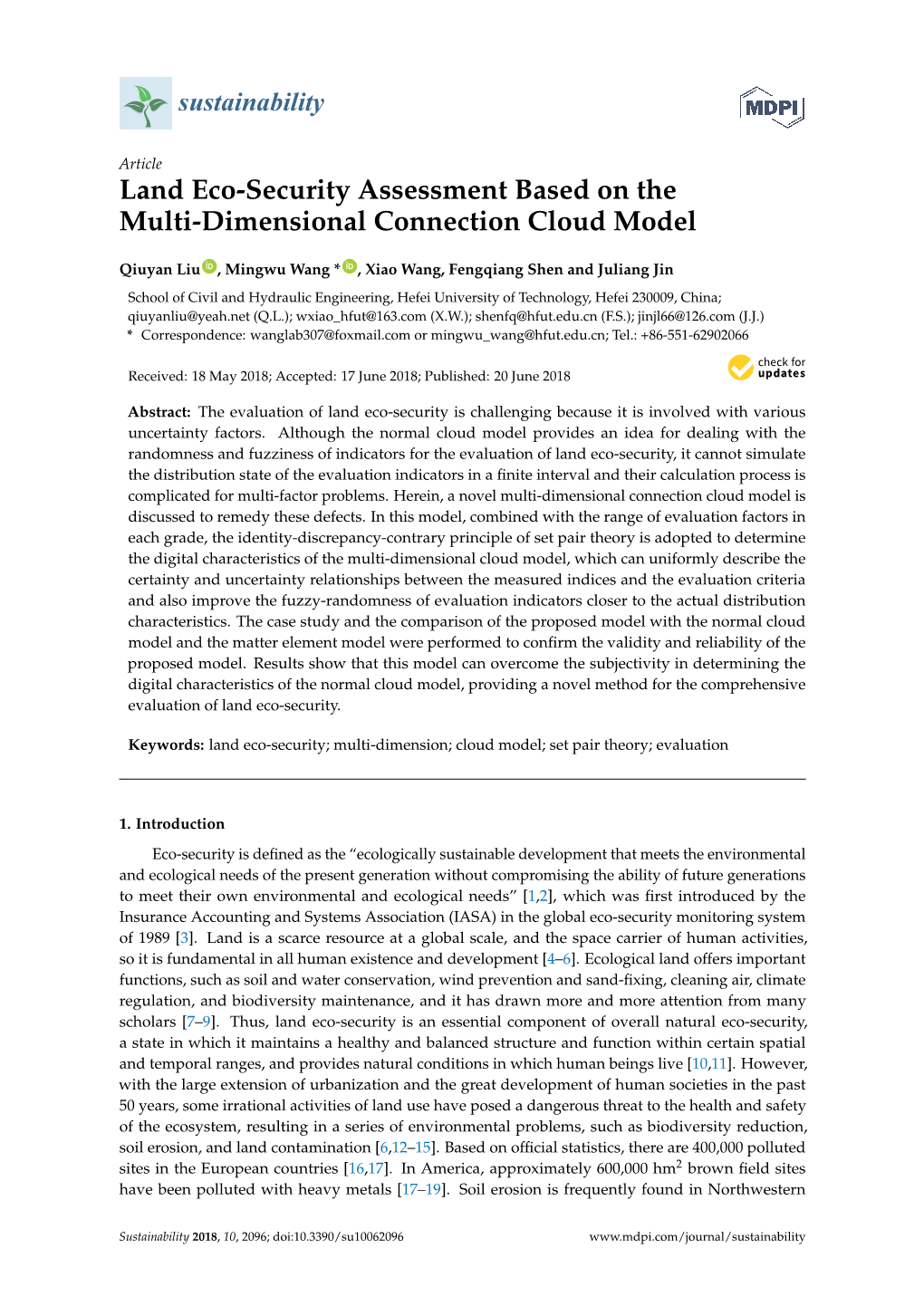 Land Eco-Security Assessment Based on the Multi-Dimensional Connection Cloud Model