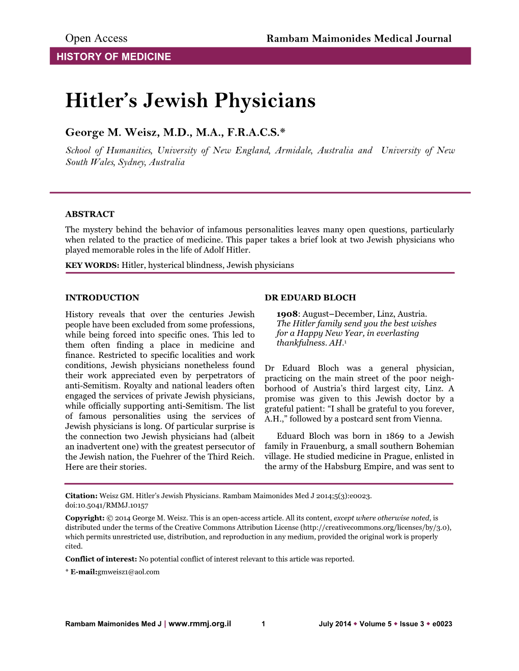 Hitler's Jewish Physicians