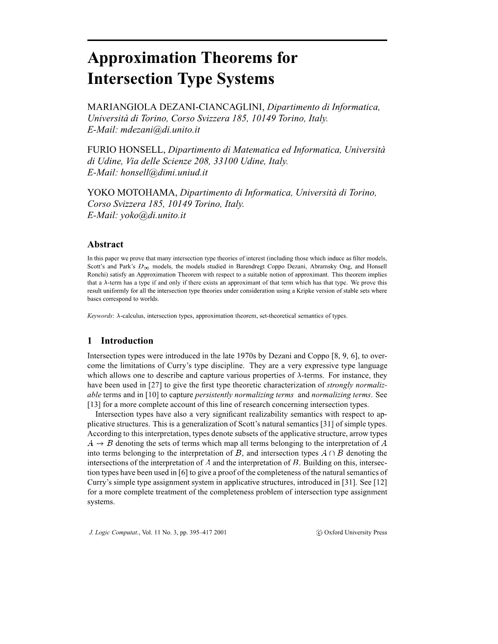 Approximation Theorems for Intersection Type Systems