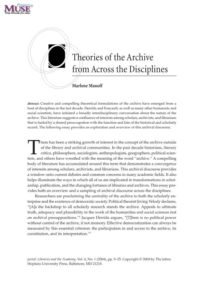 Theories of the Archive from Across the Disciplines