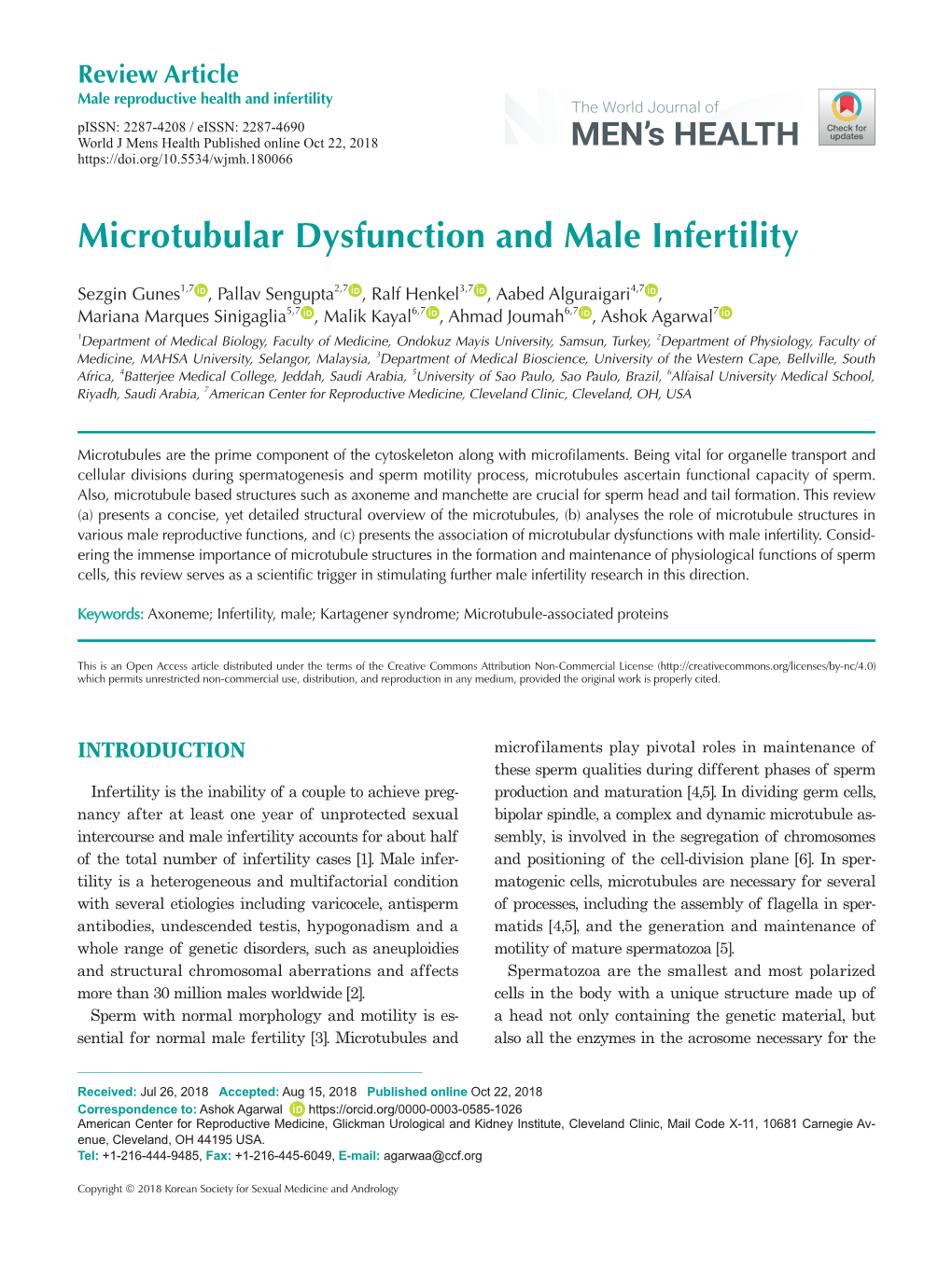 Microtubular Dysfunction and Male Infertility
