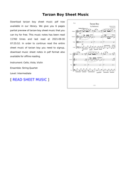 Tarzan Boy Sheet Music