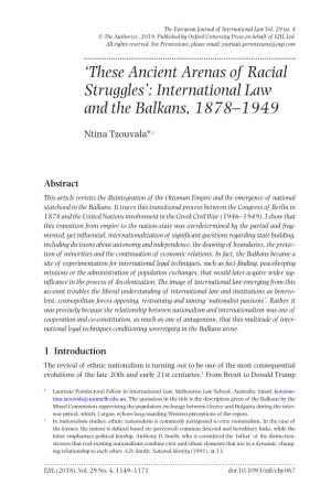 International Law and the Balkans, 1878–1949