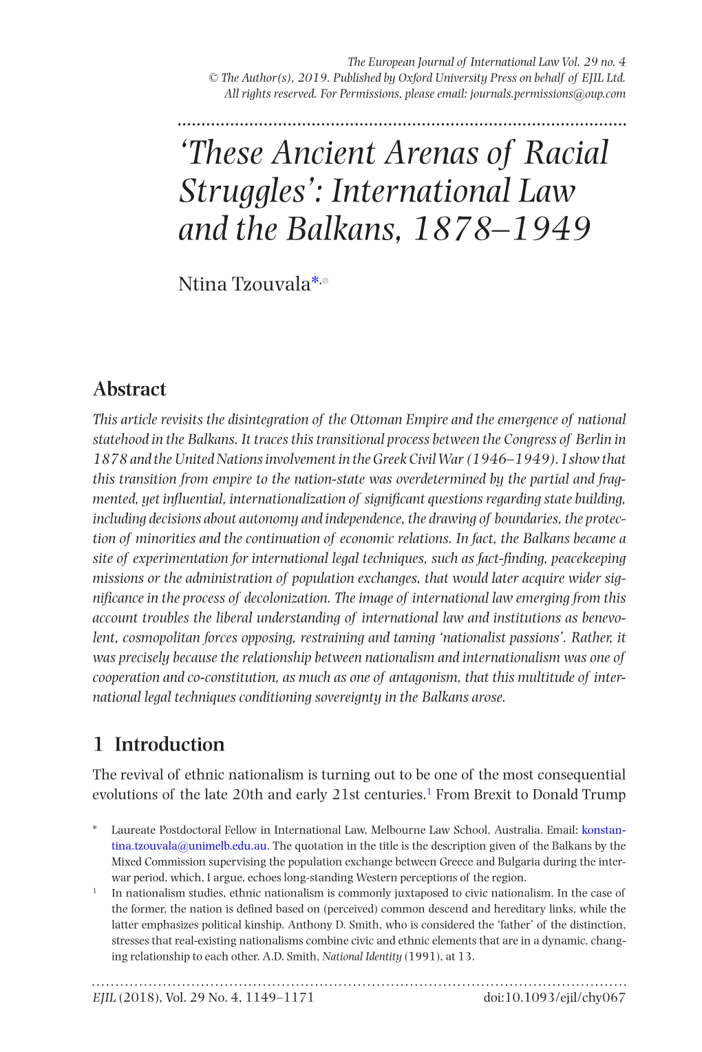 International Law and the Balkans, 1878–1949