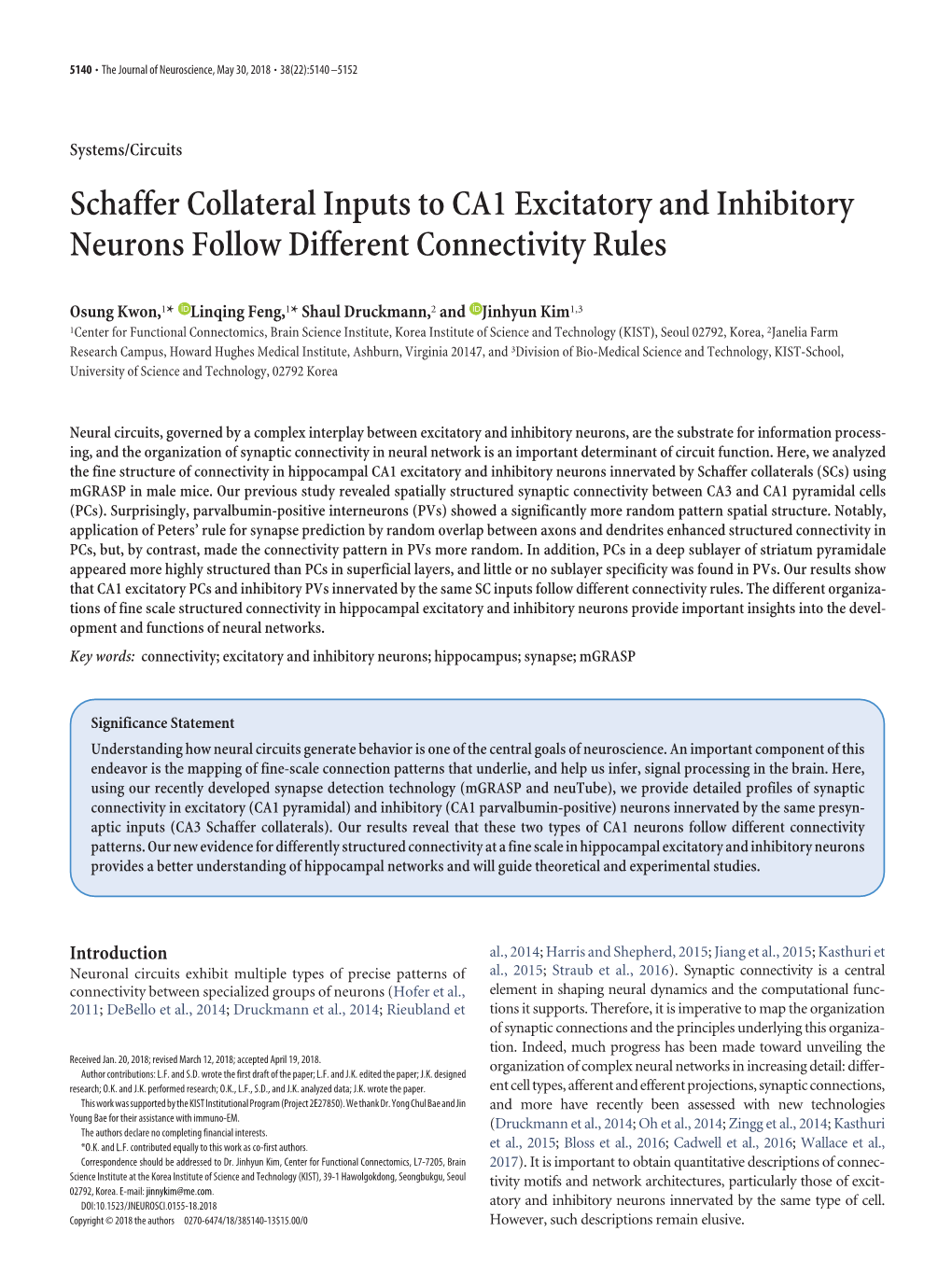 Schaffer Collateral Inputs to CA1 Excitatory and Inhibitory Neurons Follow Different Connectivity Rules