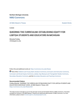 Queering the Curriculum: Establishing Equity for Lgbtqia Students and Educators in Michigan