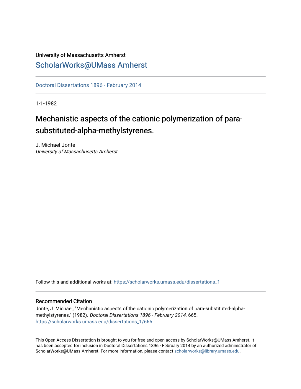 Mechanistic Aspects of the Cationic Polymerization of Para-Substituted-Alpha- Methylstyrenes.