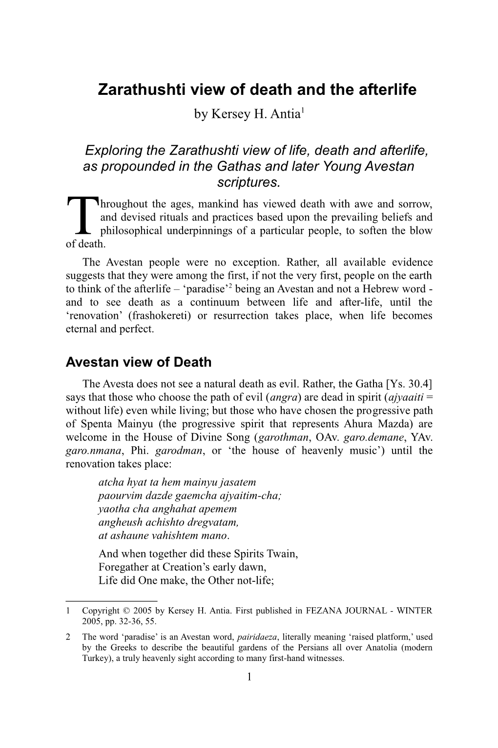 Zarathushti View of Death and the Afterlife by Kersey H