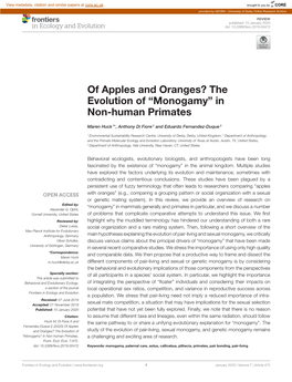 The Evolution of ''Monogamy'' in Non-Human Primates