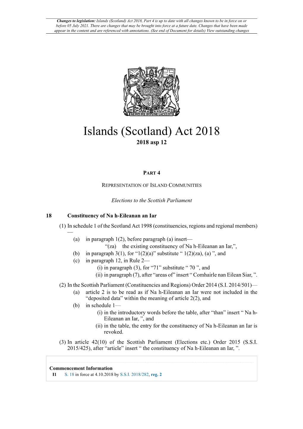 Islands (Scotland) Act 2018, Part 4 Is Up To Date With All Changes ...