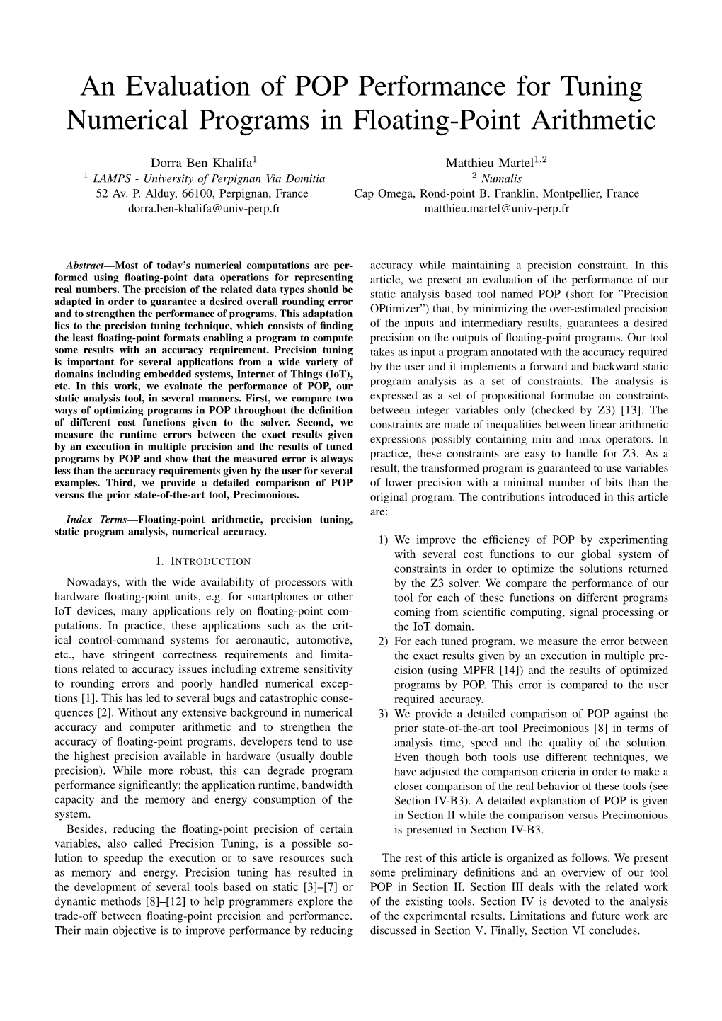 An Evaluation of POP Performance for Tuning Numerical Programs in Floating-Point Arithmetic