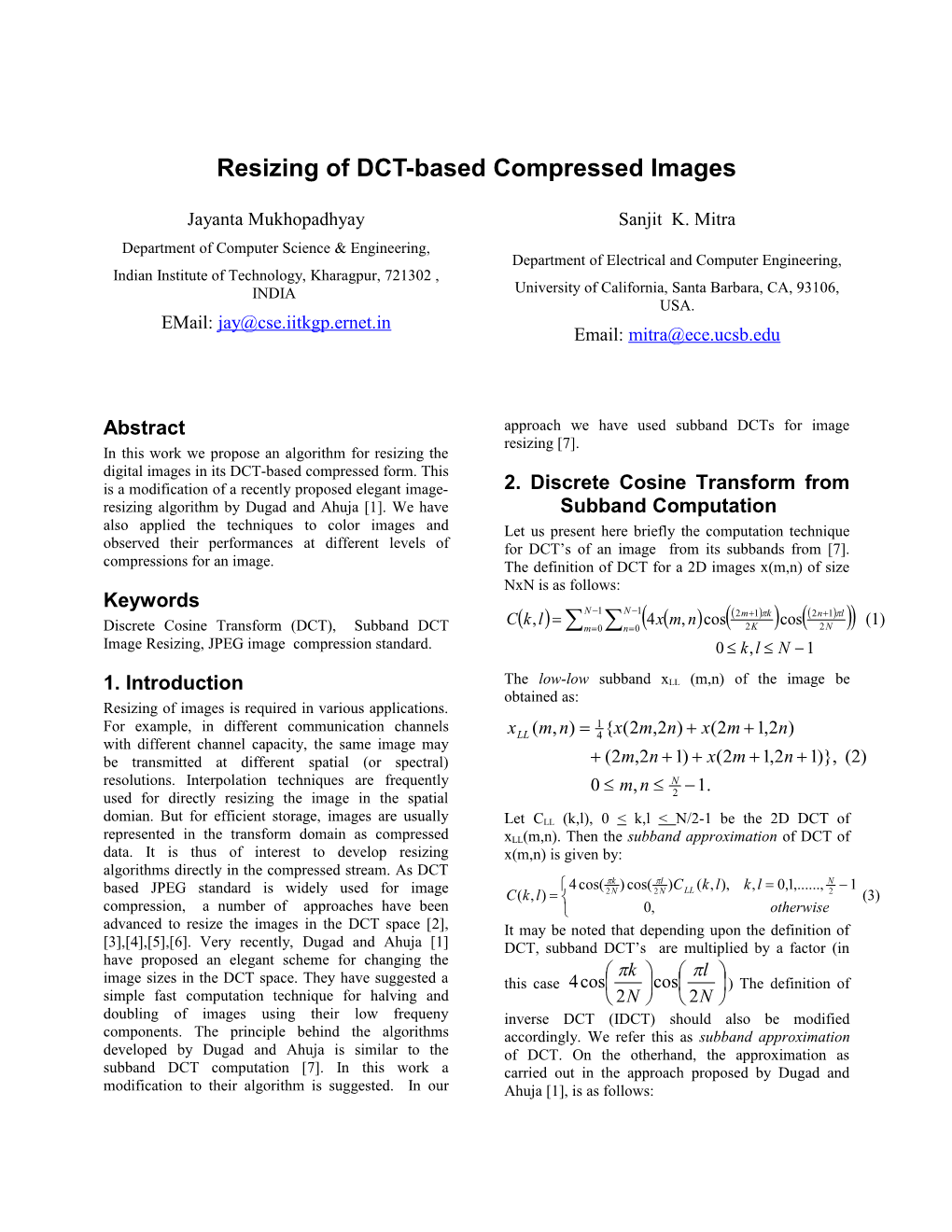 Resizing of DCT-Based Compressed Images