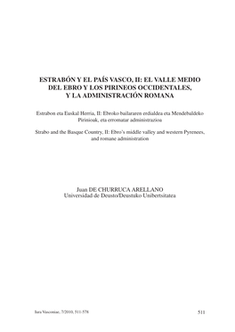Estrabón Y El País Vasco, II: El Valle Medio Del Ebro Y Los Pirineos Occidentales, Y La Administración Romana