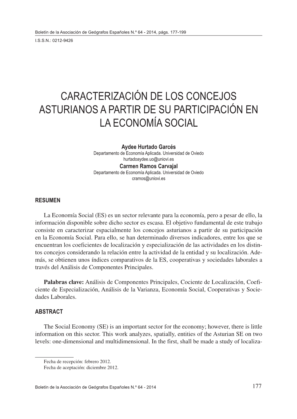 Caracterización De Los Concejos Asturianos a Partir De Su Participación En La Economía Social