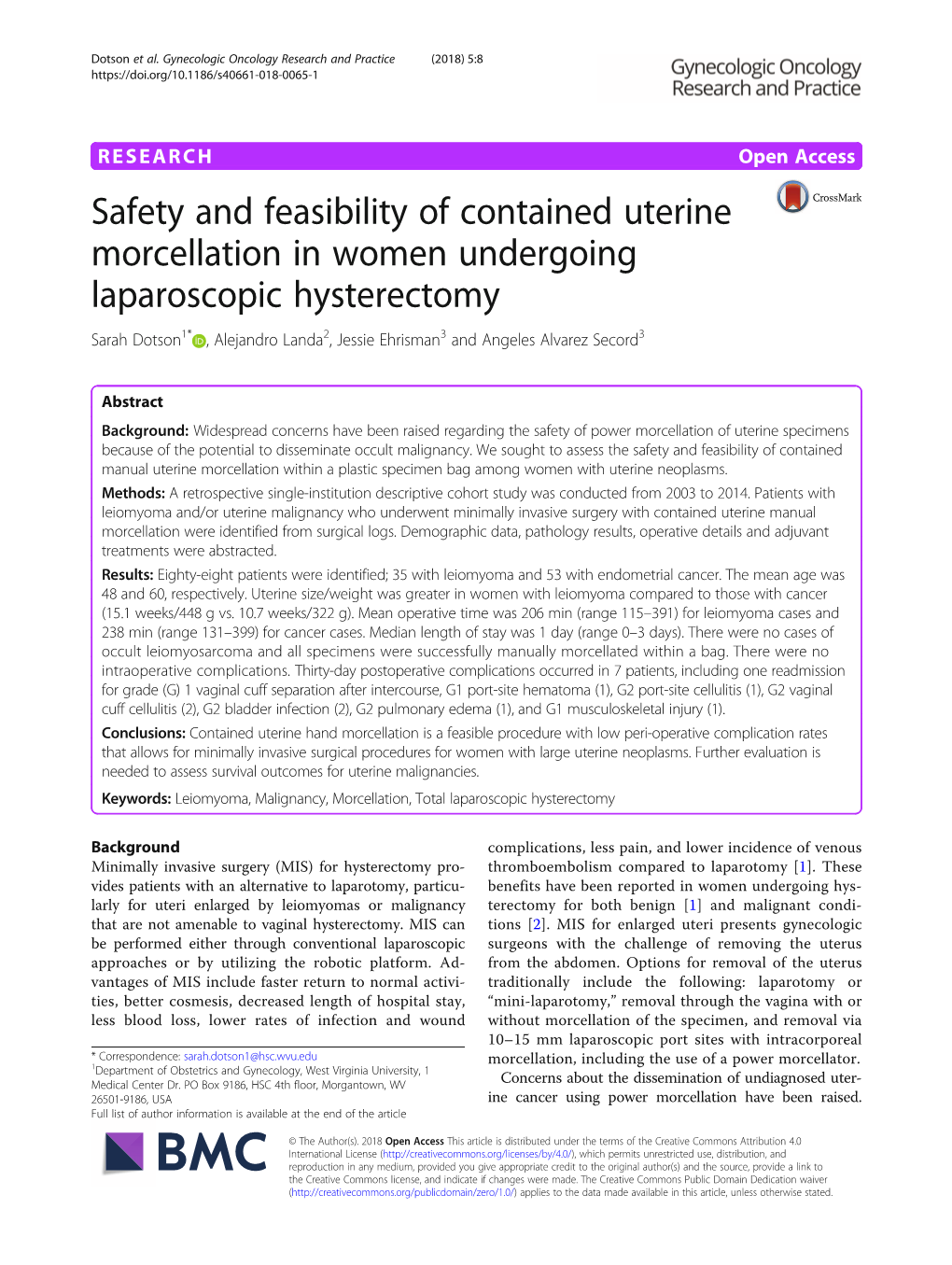 Safety and Feasibility of Contained Uterine Morcellation in Women