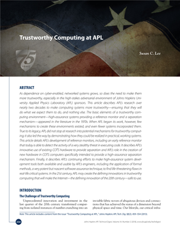 Trustworthy Computing at APL