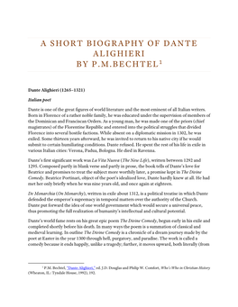A Short Biography of Dante Alighieri by P.M.Bechtel1