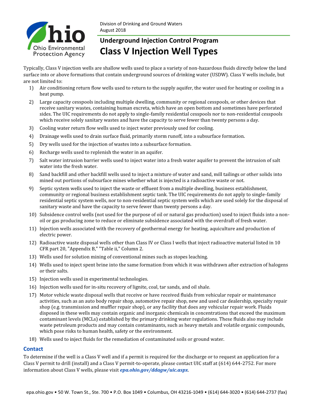 Class V Injection Well Types