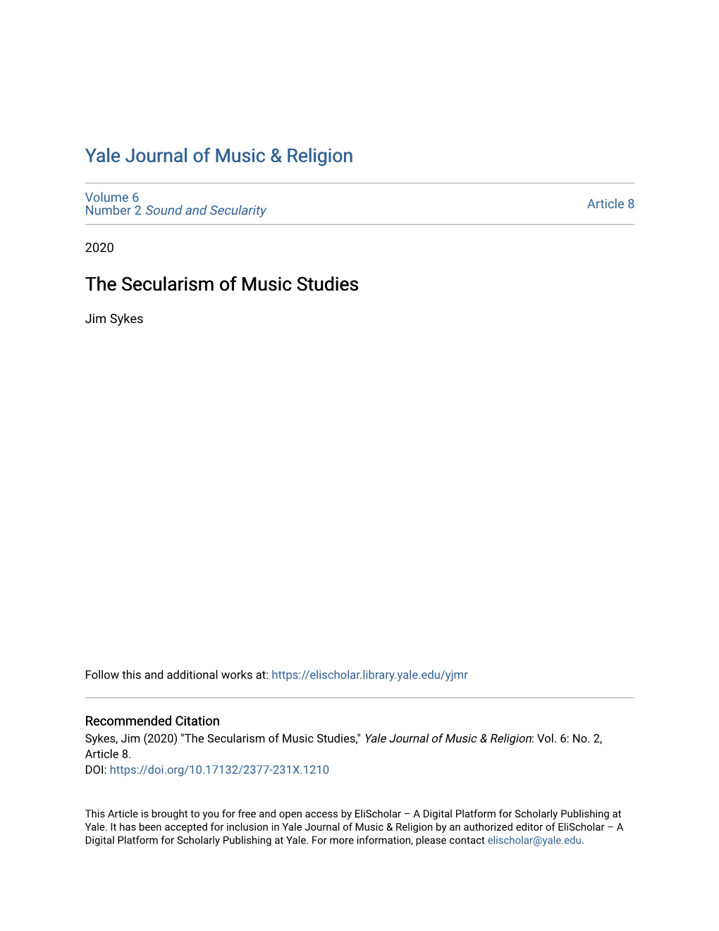 The Secularism of Music Studies