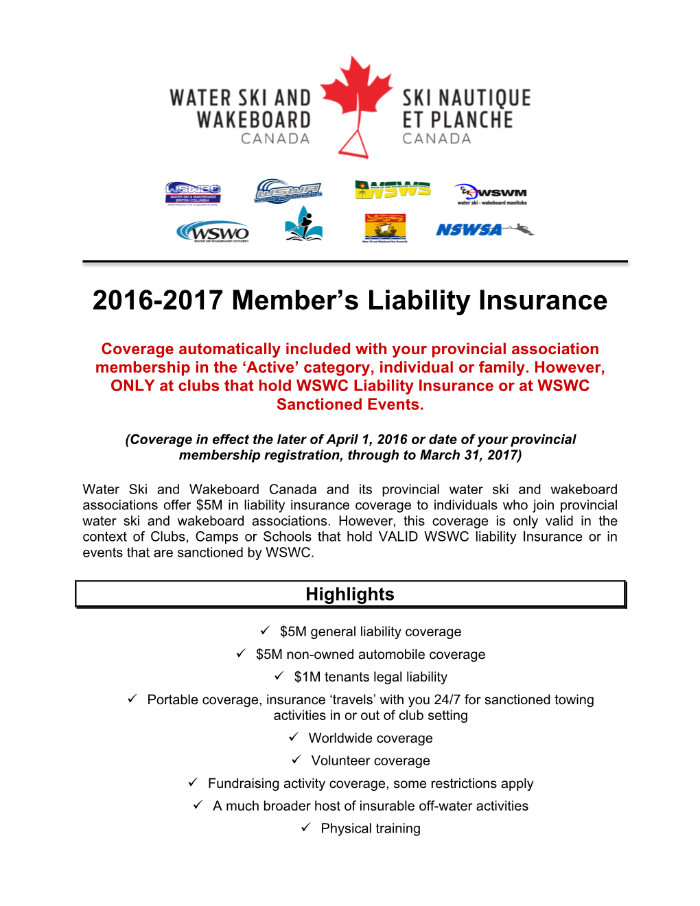 2016-2017 Member's Liability Insurance