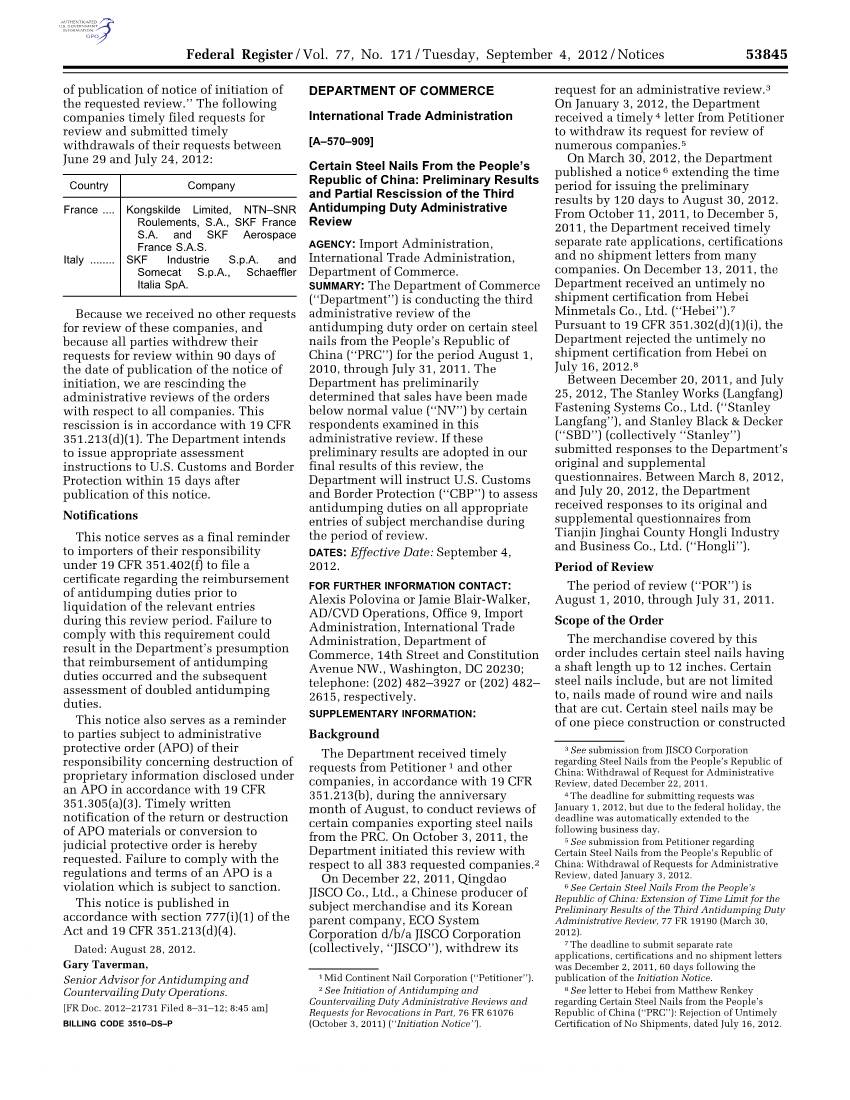 Federal Register/Vol. 77, No. 171/Tuesday, September 4, 2012/Notices