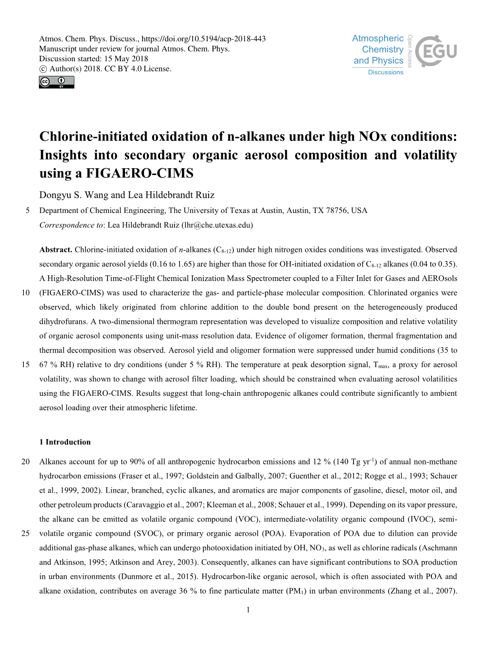 Chlorine-Initiated Oxidation of N-Alkanes Under High Nox Conditions: Insights Into Secondary Organic Aerosol Composition and Volatility Using a FIGAERO-CIMS Dongyu S