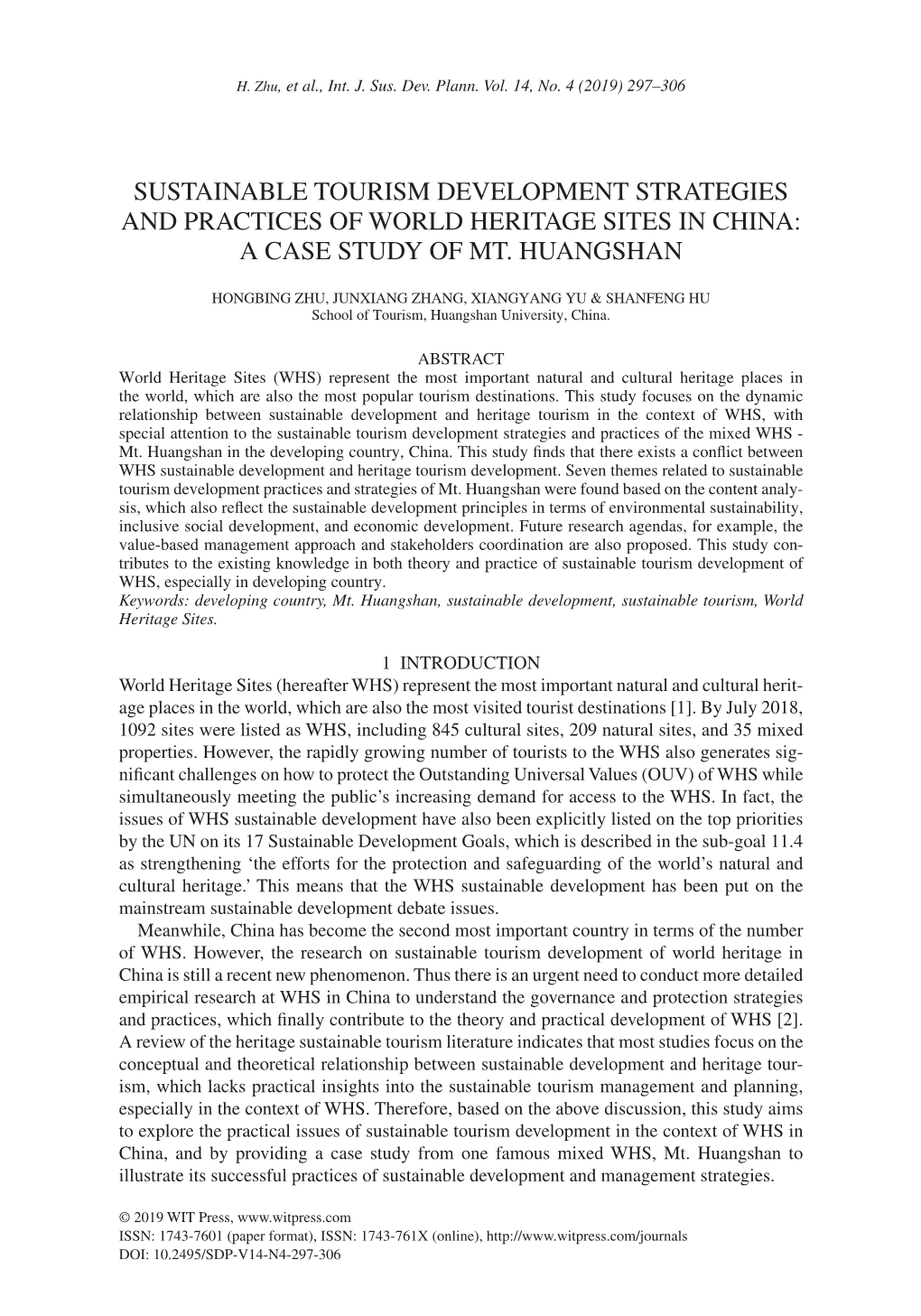 Sustainable Tourism Development Strategies and Practices of World Heritage Sites in China: a Case Study of Mt