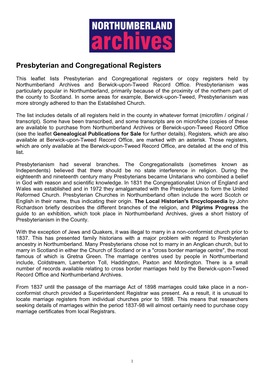 Presbyterian and Congregational Registers