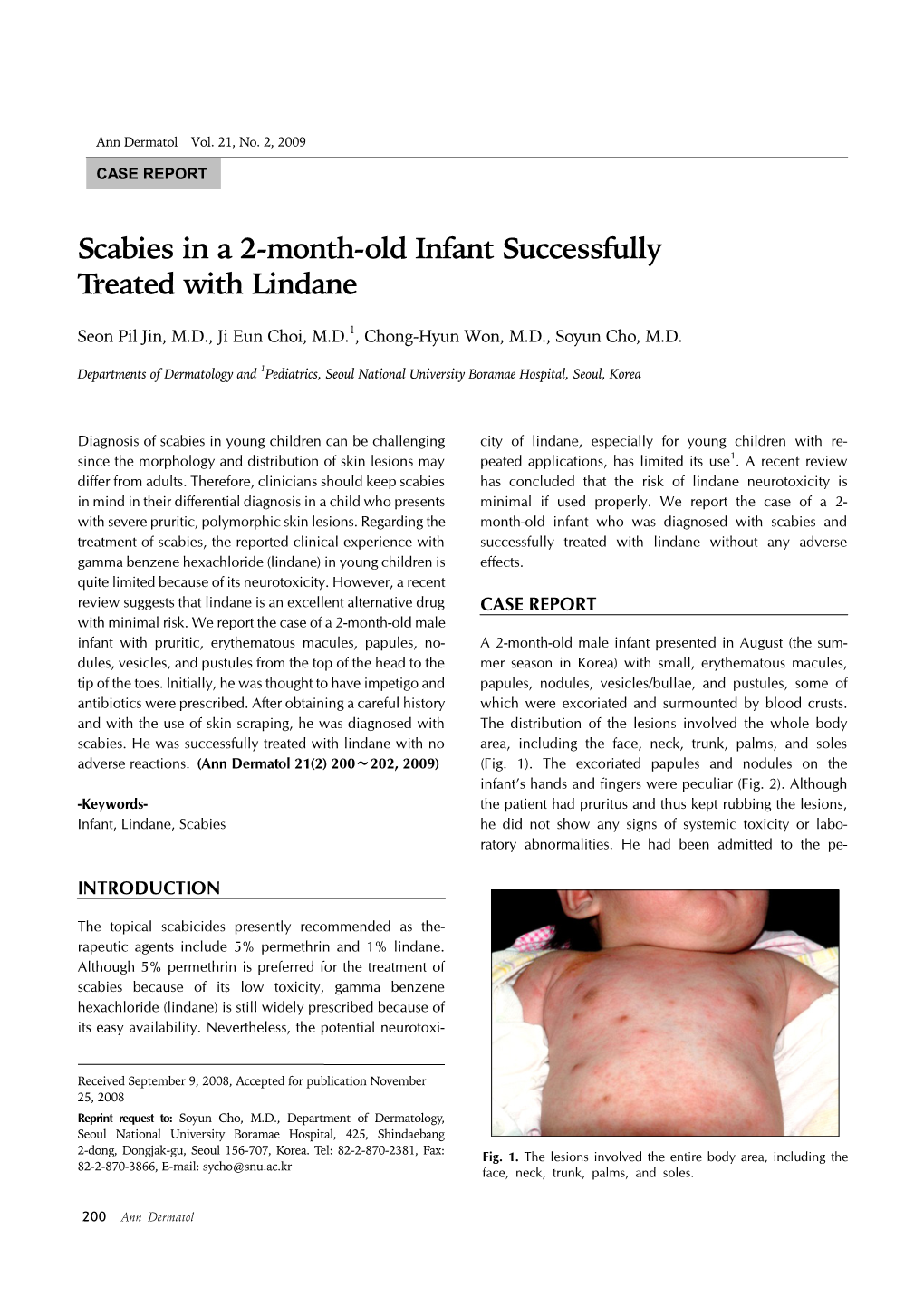 Scabies in a 2-Month-Old Infant Successfully Treated with Lindane