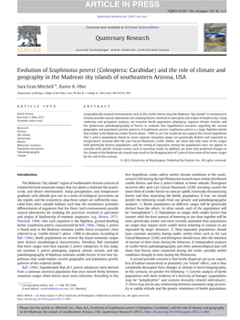 Evolution of Scaphinotus Petersi (Coleoptera: Carabidae) and the Role of Climate and Geography in the Madrean Sky Islands of Southeastern Arizona, USA