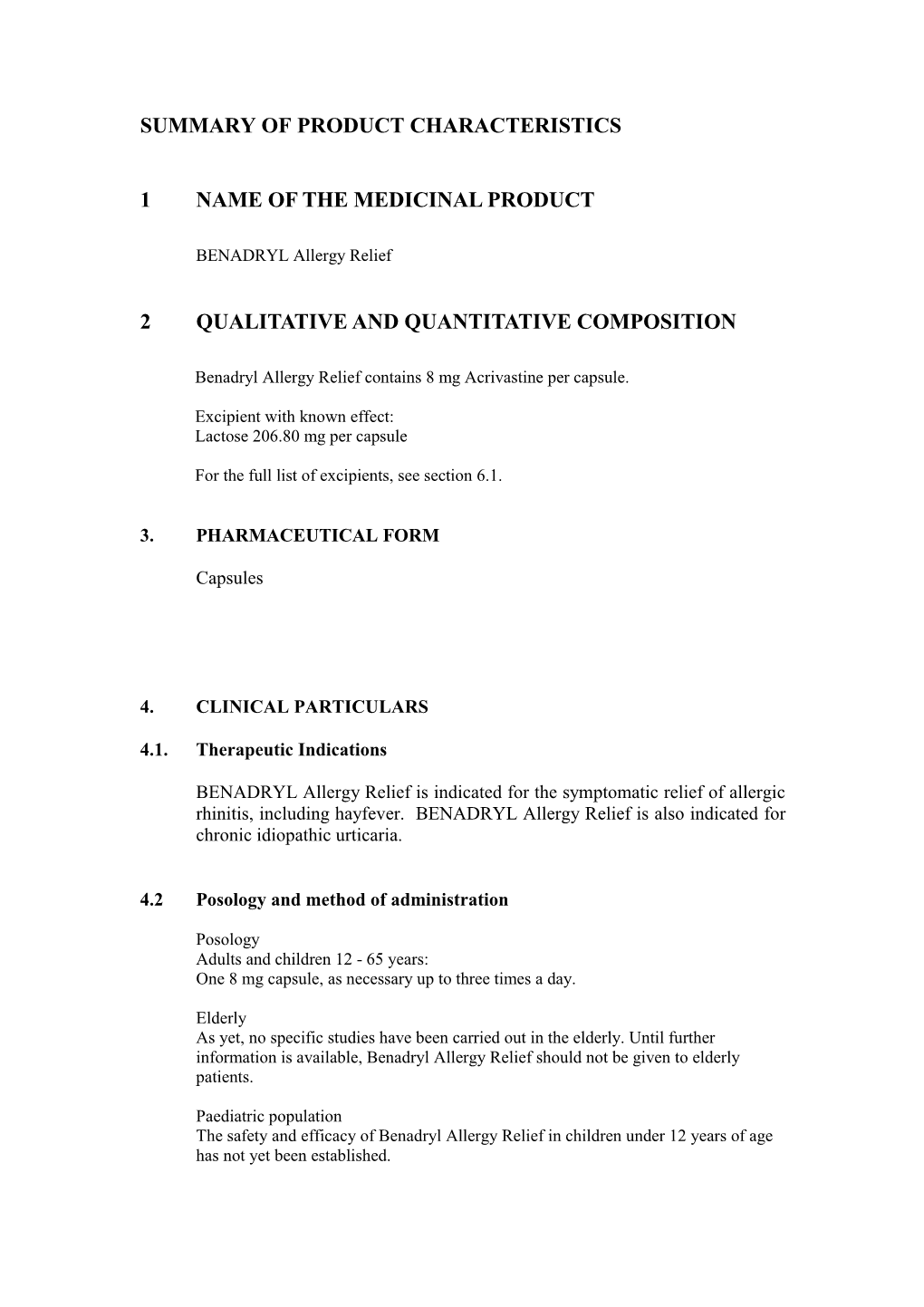 Summary of Product Characteristics 1 Name Of