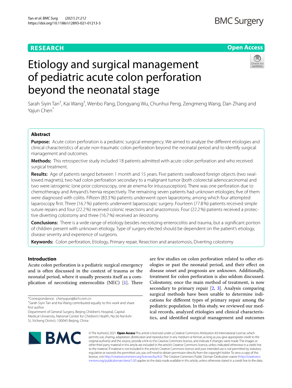 Etiology and Surgical Management of Pediatric Acute Colon Perforation