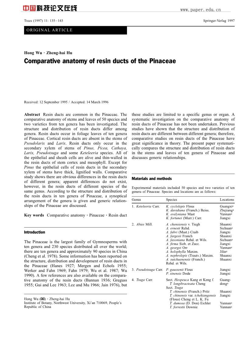 Comparative Anatomy of Resin Ducts of the Pinaceae