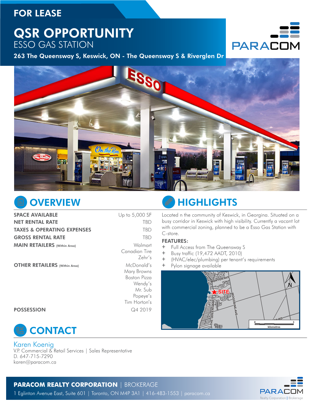 QSR OPPORTUNITY ESSO GAS STATION 263 the Queensway S, Keswick, on - the Queensway S & Riverglen Dr