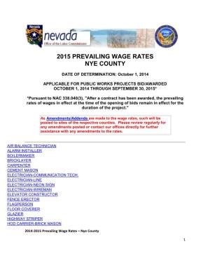 2015 Prevailing Wage Rates Nye County