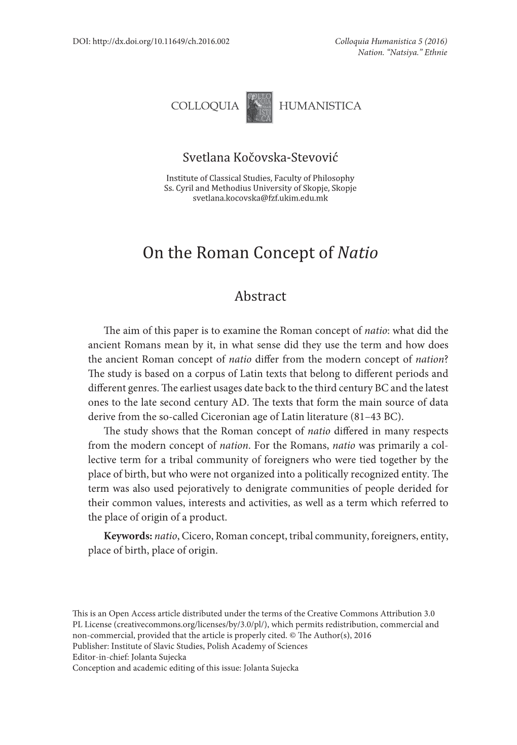 On the Roman Concept of Natio