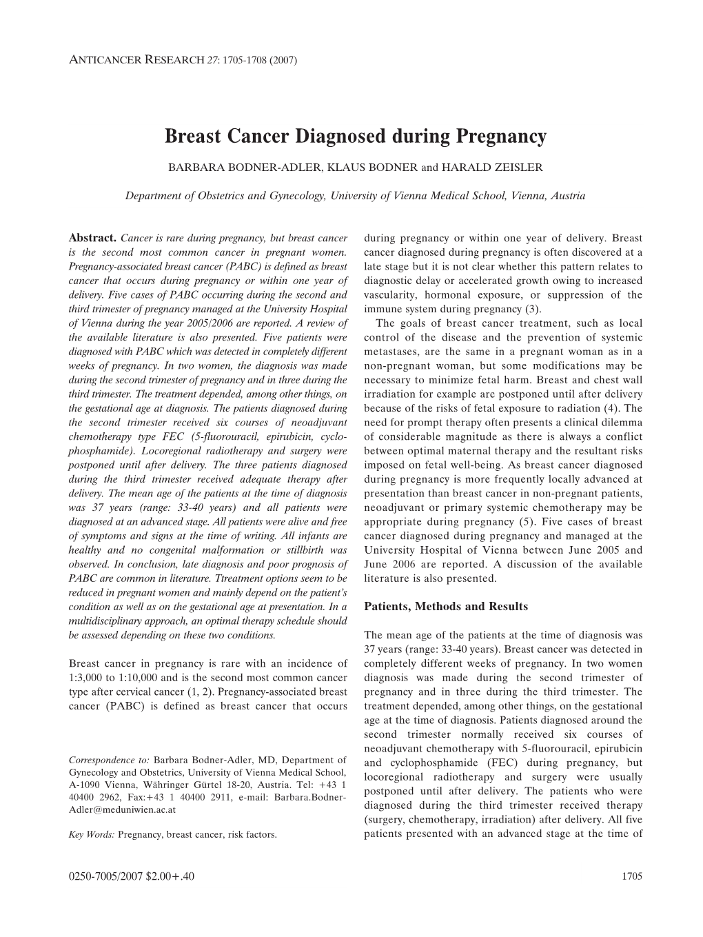 Breast Cancer Diagnosed During Pregnancy