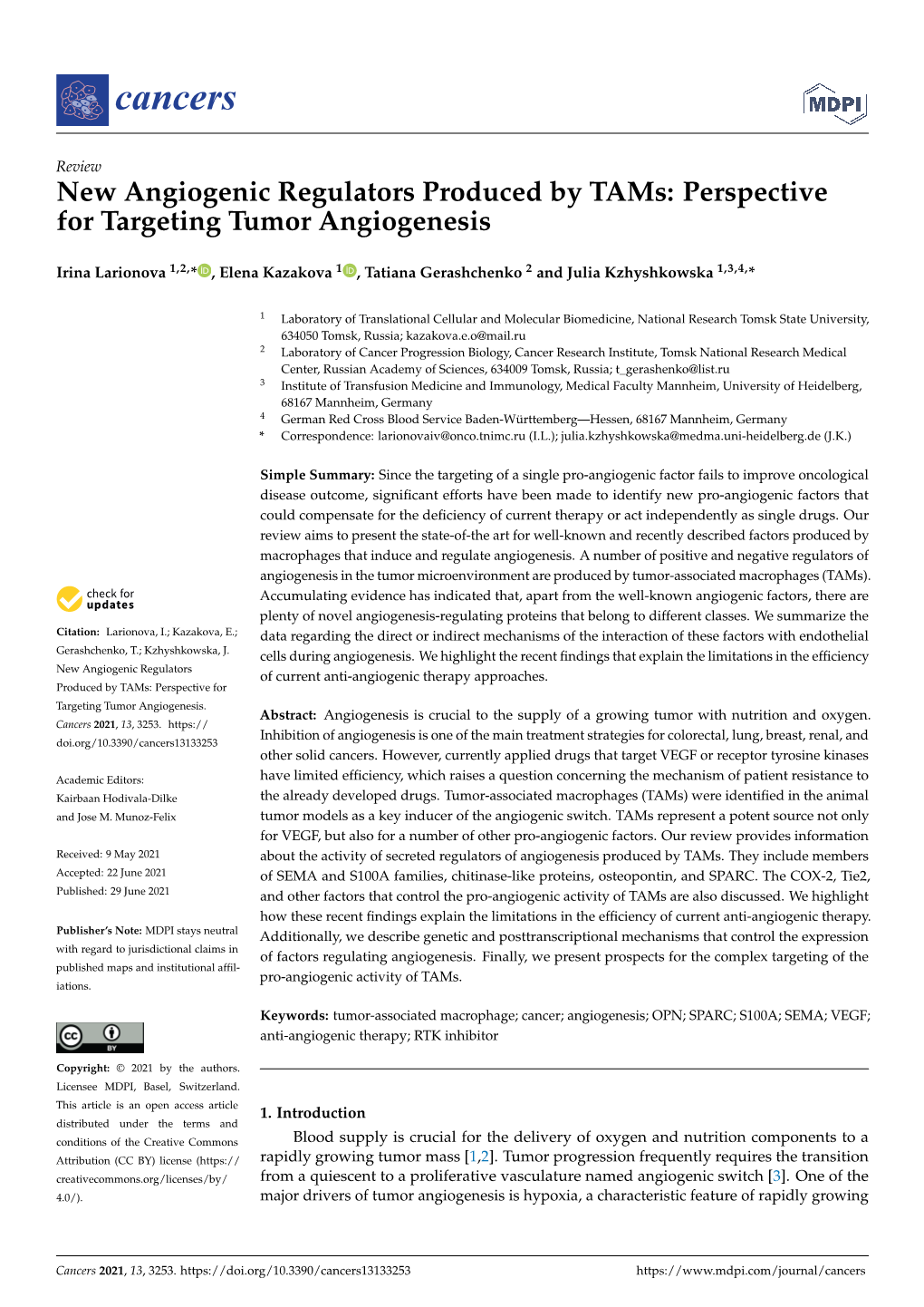 New Angiogenic Regulators Produced by Tams: Perspective for Targeting Tumor Angiogenesis