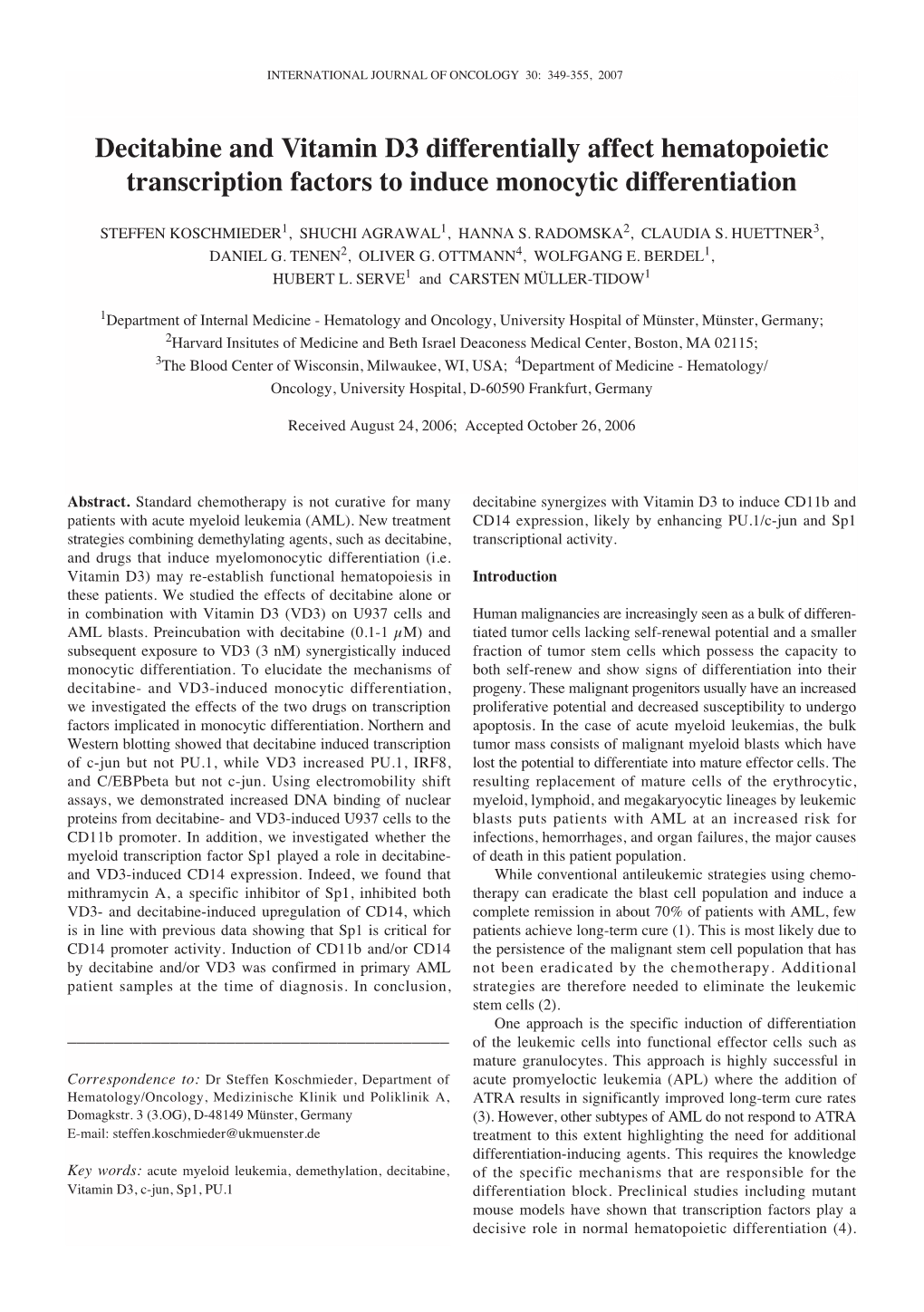 Decitabine and Vitamin D3 Differentially Affect Hematopoietic Transcription Factors to Induce Monocytic Differentiation