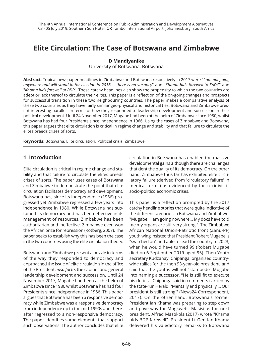 Elite Circulation: the Case of Botswana and Zimbabwe