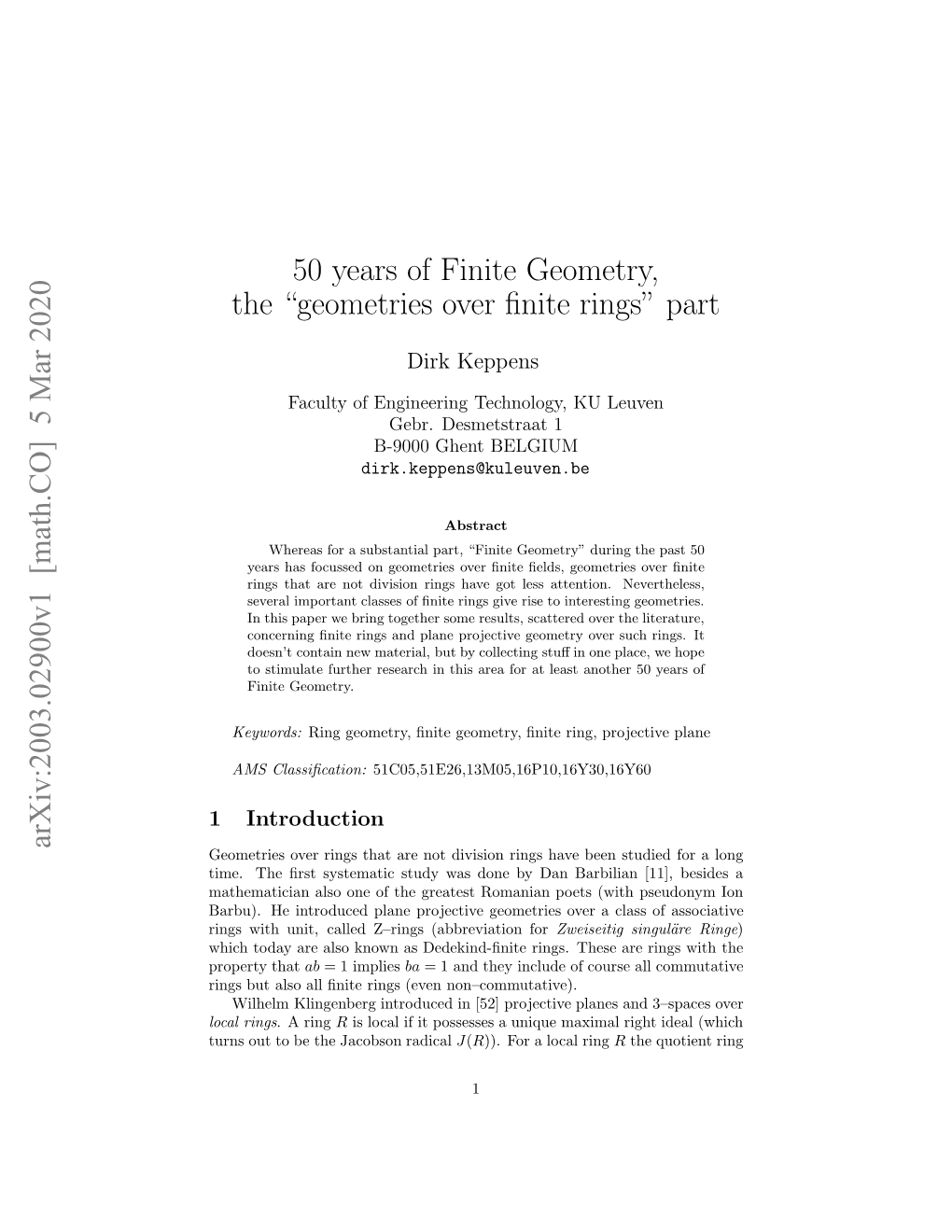 50 Years of Finite Geometry, The